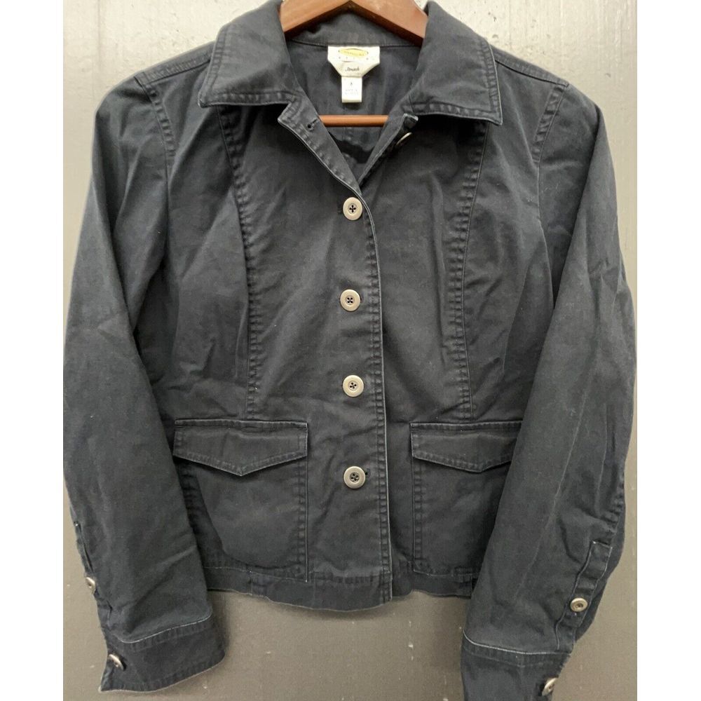 Talbots Petites Jacket 6 Navy Blue Buttons Stretch Cotton Pockets Casual